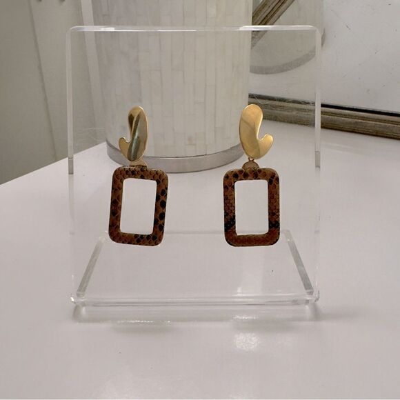 Square Earrings Gold and Brown - Picture 1 of 6
